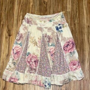 At Last women’s XL skirt midi Floral cream pink patchwork lace detail cotton